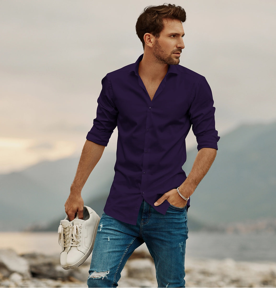 open lace back dress Men's Lavender Dress Shirt Twill Stretch Cotton – Ike Behar main image 0