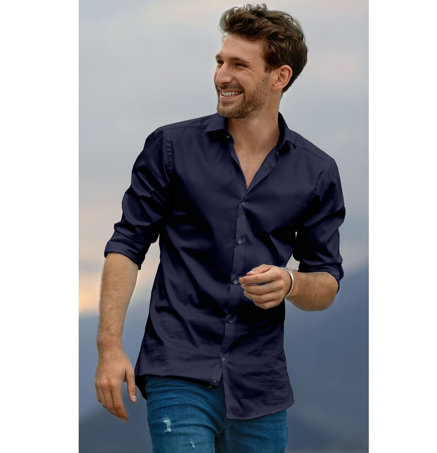 Wrinkle-resistant Cotton-Lycra Shirt - Olive Green - Long Sleeve