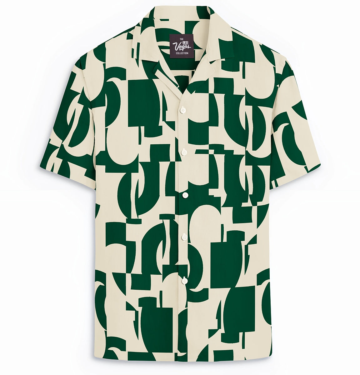 Airthreads Men's Shirt, Non-Iron, Camp Collar, Beige & Green