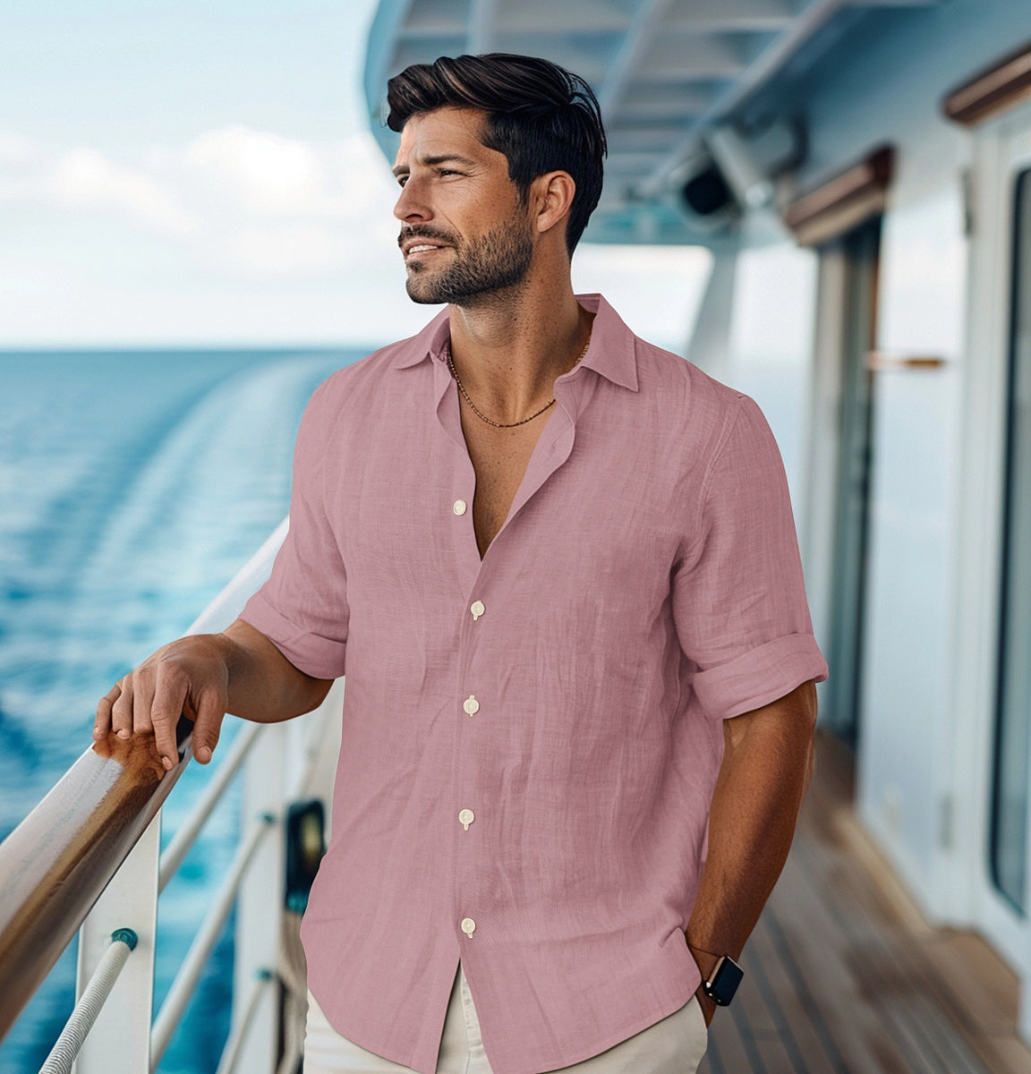 sachin and babi light blue dress Tailor Vintage Mens Linen Puretec Cool Long Sleeve Dusty Rose Shirt NEW  Medium main image 0