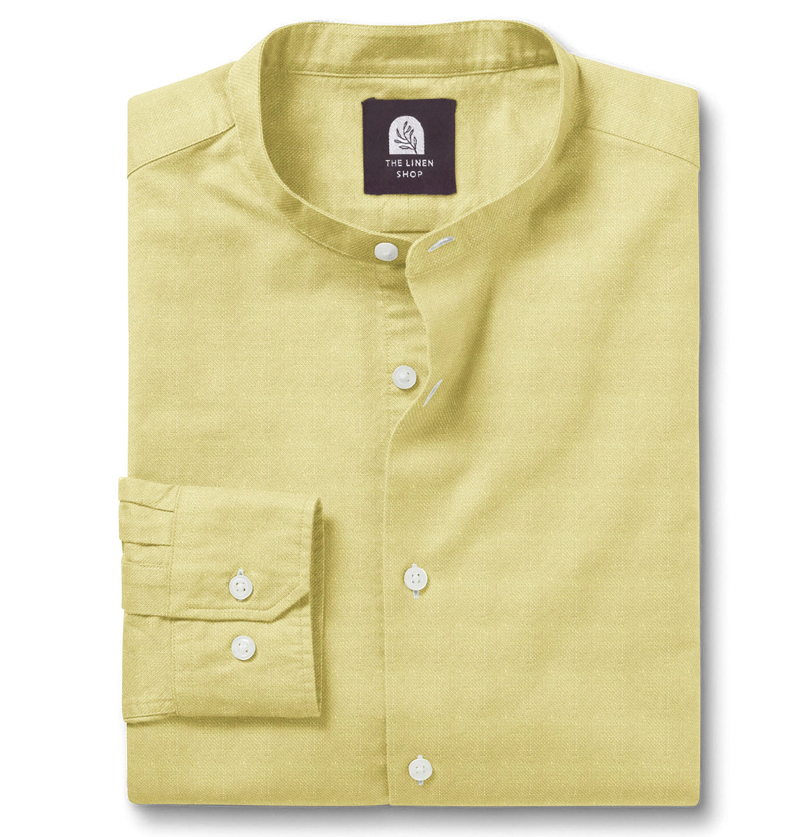 Airthreads Men's Shirt, Linen, Band Collar, Light Yellow