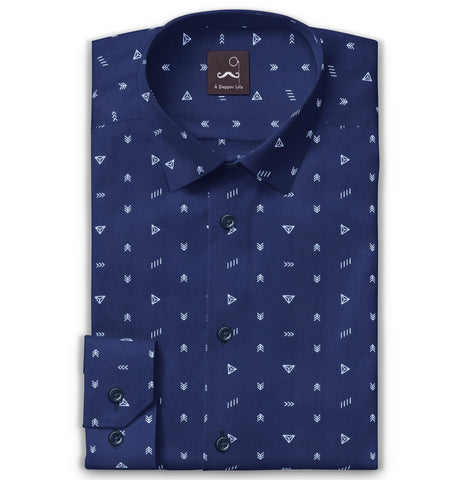 Pure Cotton - Long Sleeve - Navy Geometrics