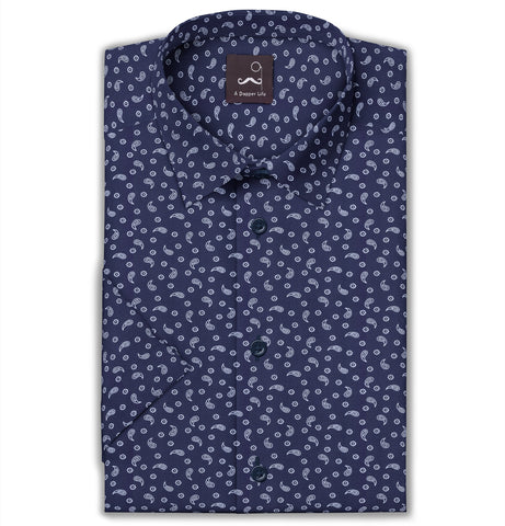 Pure Cotton - Short Sleeve - Navy Paisley