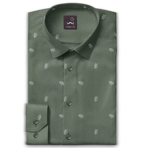 Pure Cotton - Long Sleeve - Olive with Leaves