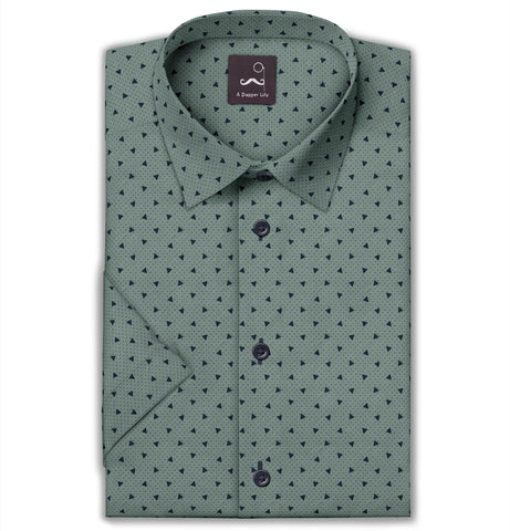 Pure Cotton - Short Sleeve - Green with Triangles