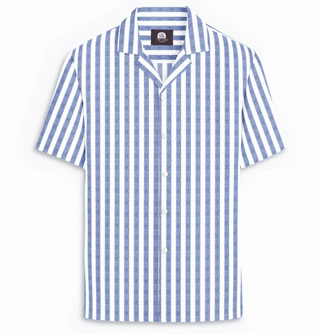 Cotton-Linen - Camp Collar - Blue and White Stripe