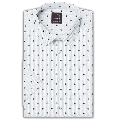 Pure Cotton - Semi-Spread Collar - Short Sleeve - Stripe Bloom