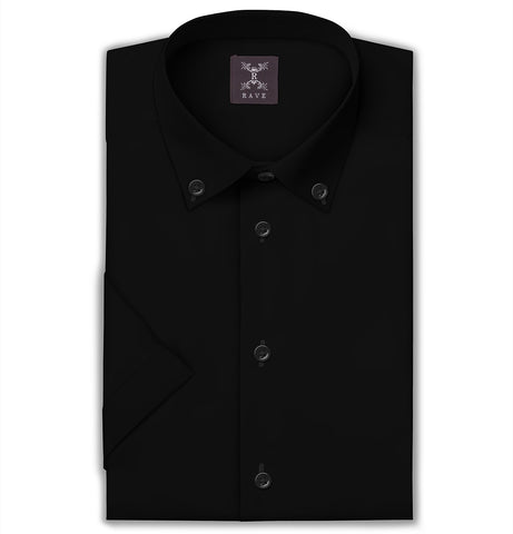 Wrinkle-resistant - Button-Down - Cotton-Lycra Shirt - Short Sleeve - Black