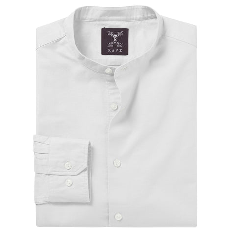 Wrinkle-resistant - Band Collar - Cotton-Lycra Shirt - Long Sleeve - White