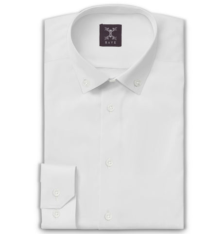 Wrinkle-resistant - Button-Down - Cotton-Lycra Shirt - Long Sleeve - White