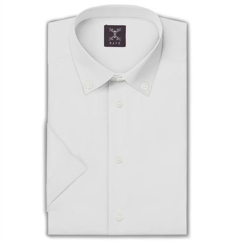 Wrinkle-resistant - Button-Down - Cotton-Lycra Shirt - Short Sleeve - White