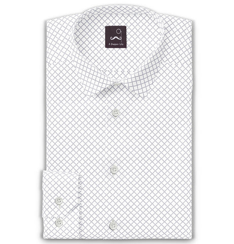 Pure Cotton - Long Sleeve - White with Diagonal Print