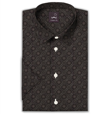 Pure Cotton - Short Sleeve - Dark Chocolate with Diamond Print