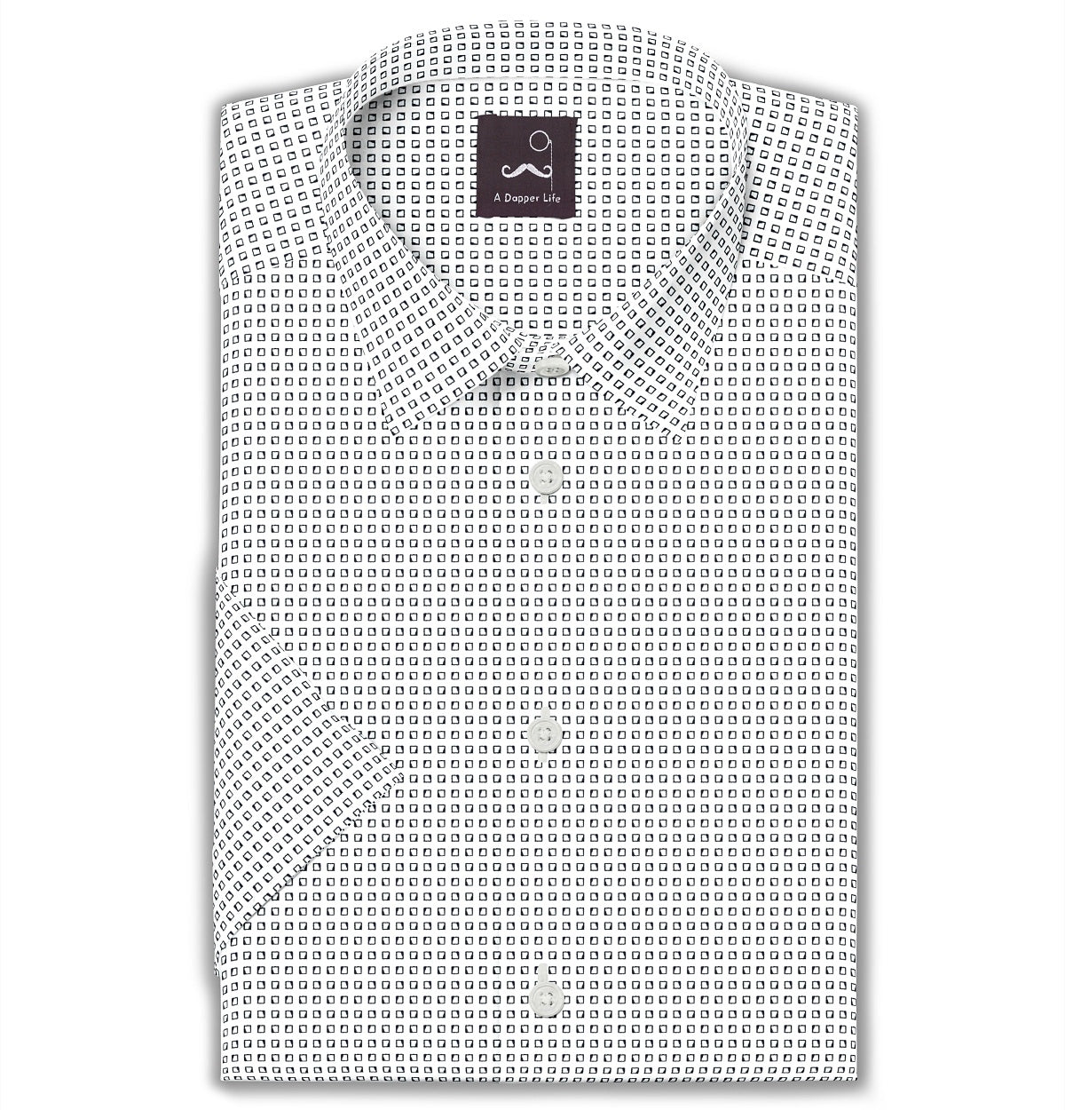 Airthreads Men's Shirt, Pure Cotton, Short Sleeve, White cubes, Tailored Fit