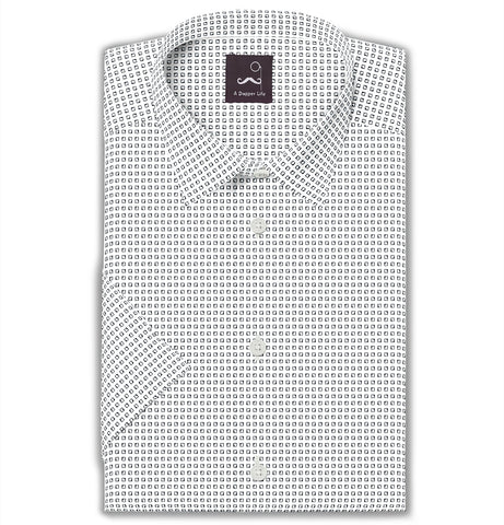 Pure Cotton - Semi-Spread Collar - Short Sleeve - White cubes