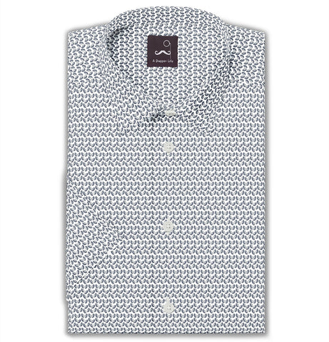 Pure Cotton - Semi-Spread Collar - Short Sleeve - Polar Snowleaf