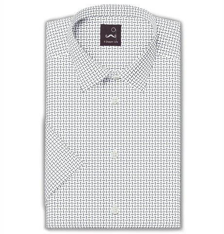 Pure Cotton - Semi-Spread Collar - Short Sleeve - White Maze