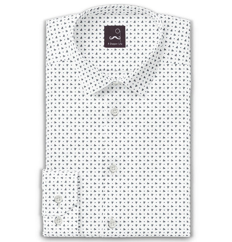 Pure Cotton - Semi-Spread Collar - Long Sleeve - White Pyramids
