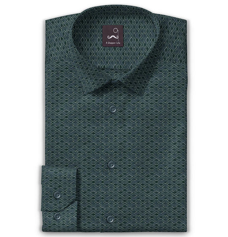 Pure Cotton - Semi-Spread Collar - Long Sleeve - Teal Frame