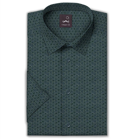 Pure Cotton - Semi-Spread Collar - Short Sleeve - Teal Frame
