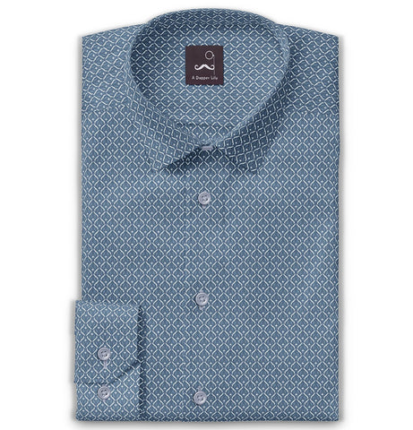 Pure Cotton - Semi-Spread Collar - Long Sleeve - Sky Mesh