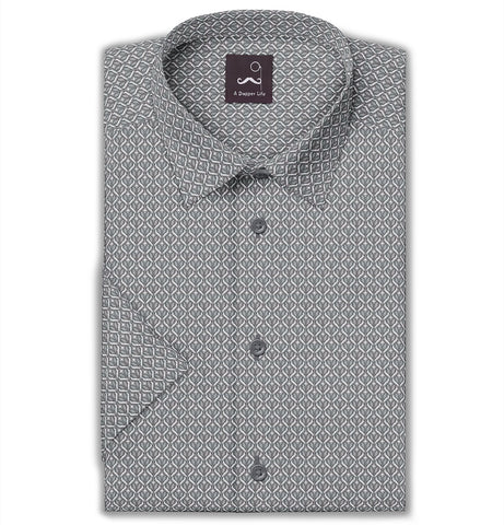 Pure Cotton - Semi-Spread Collar - Short Sleeve - Granite Mesh