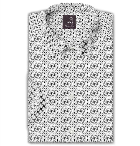Pure Cotton - Semi-Spread Collar - Short Sleeve - Petal Maze