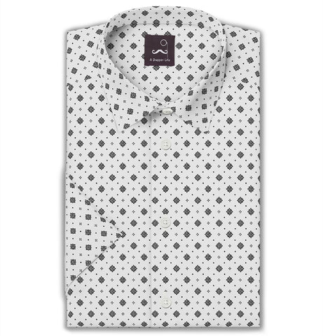 Pure Cotton - Semi-Spread Collar - Short Sleeve - Floral Heritage