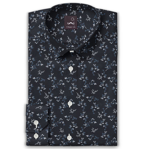 Pure Cotton - Semi-Spread Collar - Long Sleeve - Midnight Blossom