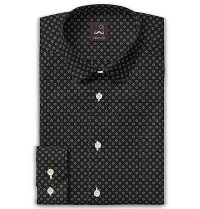 Black Flower Print Long Sleeve Shirt