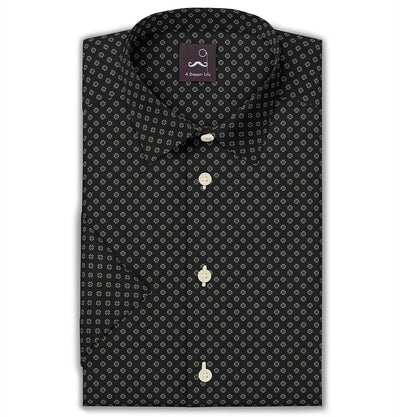 Black Flower Print Short Sleeve Shirt
