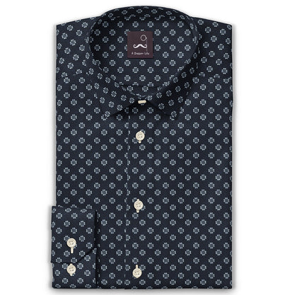 Navy Flower Print Long Sleeve Shirt