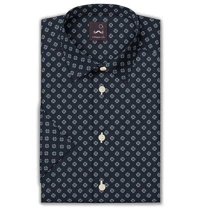 Navy Flower Print Short Sleeve Shirt