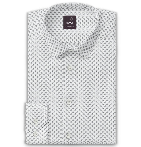 Pure Cotton - Semi-Spread Collar - Long Sleeve - White Flower Print
