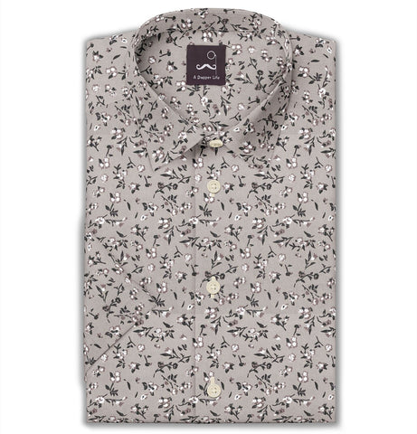 Pure Cotton - Semi-Spread Collar - Short Sleeve - Vintage Blossom