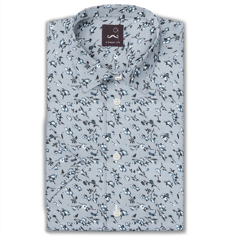 Pure Cotton - Semi-Spread Collar - Short Sleeve - Twilight Blossom