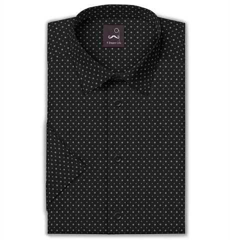 Pure Cotton - Short Sleeve- Black with White Dot Diamonds