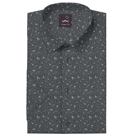 Pure Cotton - Short Sleeve- Gray Floral Print