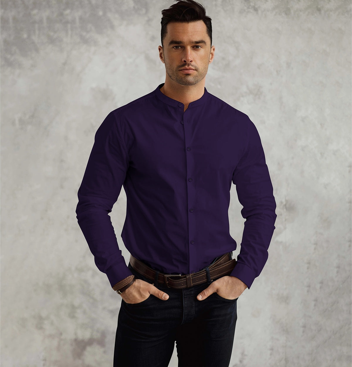 Airthreads Men's Shirt, Wrinkle-Resistant, Long Sleeve, Deep Purple,  Tailored Fit