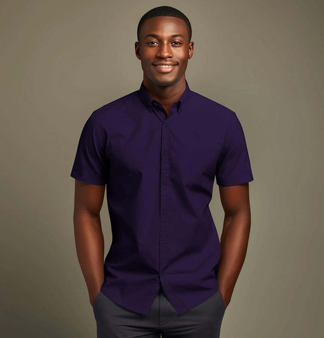 Airthreads Men's Shirt, Wrinkle-Resistant, Short Sleeve, Deep Purple,  Tailored Fit