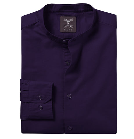 Wrinkle-Resistant - Band Collar - Long Sleeve - Deep Purple