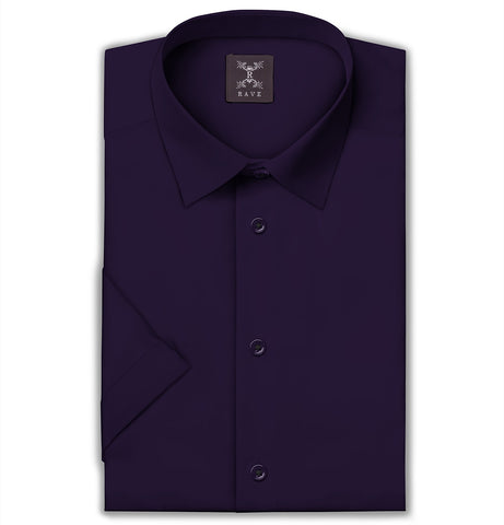 Wrinkle-Resistant - Semi-Spread Collar - Short Sleeve - Deep Purple