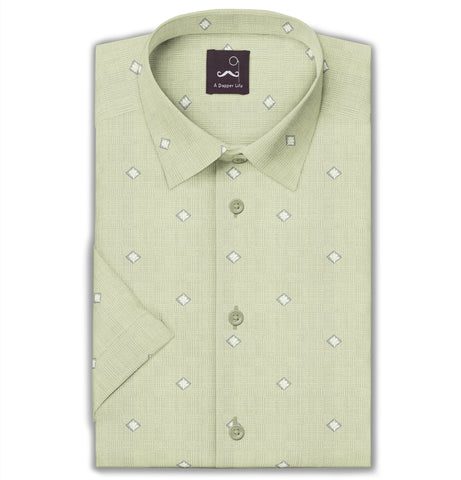 Pure Cotton - Short Sleeve - Light Green with Diamond Print