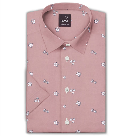 Pure Cotton - Short Sleeve - Dusty Rose with White Flowers