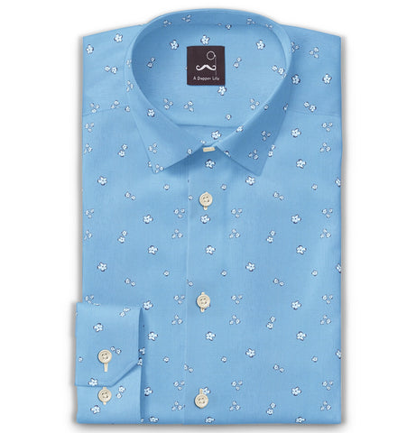 Pure Cotton - Long Sleeve - Blue with White Flowers