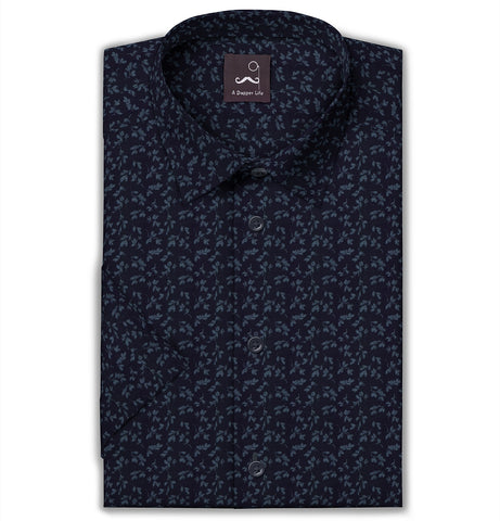 Pure Cotton - Short Sleeve - Navy with Blue Flowers