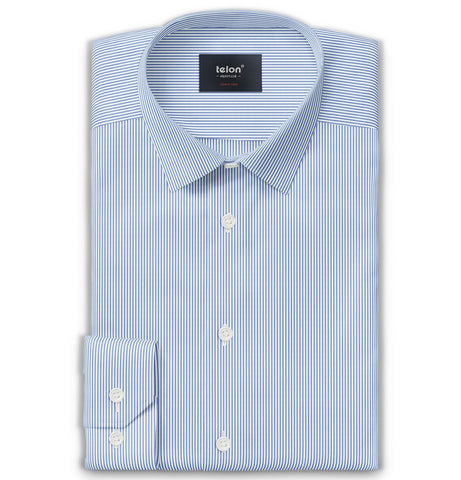 Luxury Pure Cotton - Long Sleeve - Medium Blue Pencil Stripe