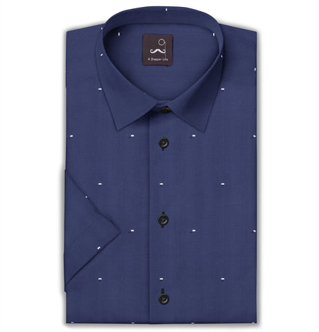 Pure Cotton - Short Sleeve - Navy with Dash Print