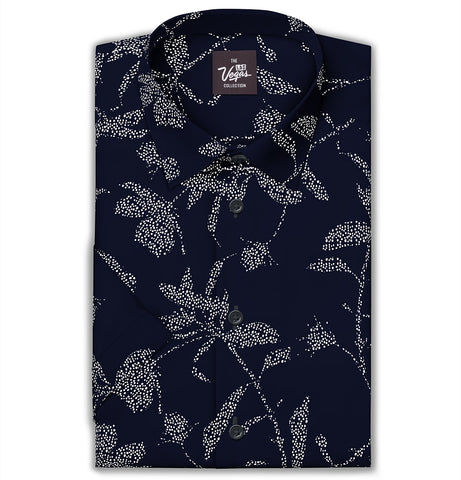 Wrinkle-Free - Black with White Flowers - Short Sleeve