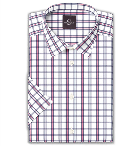 Wrinkle-free Navy and Red Checks - Short Sleeve